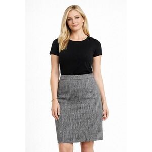 J Crew‎ Factory Herringbone Pencil Skirt Size 4 Black White Work Office Classic